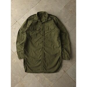 Vintage 1950s Canadian Army Green Cotton Button-Up Shirt S Military